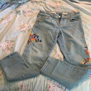 Pilcro and letterpress floral embroidered jeans